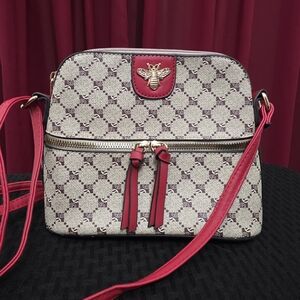 Deluxity LA Monogram Crossbody Bag with Red Bee Accent